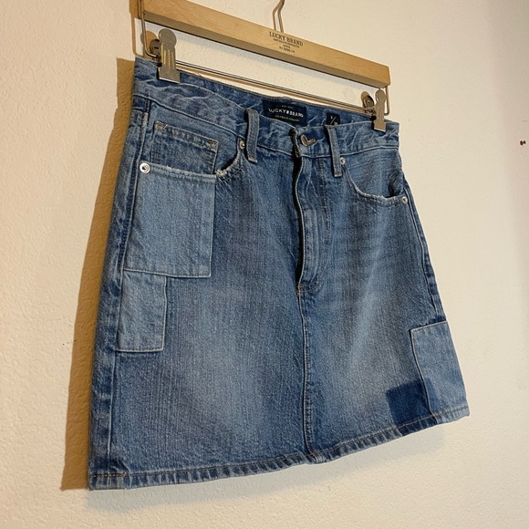 Lucky Brand Patchwork Color Block Denim Mini Skirt 26 - Picture 7 of 10